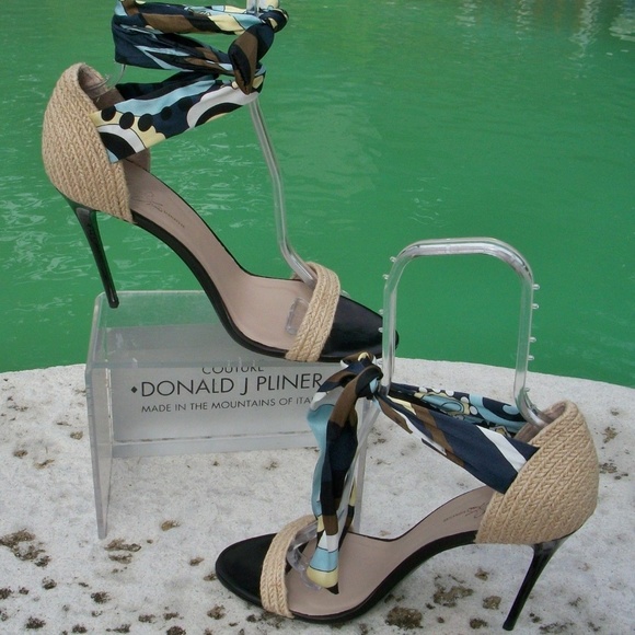 Donald Pliner Neutral Black Multi Couture Silk Fabric Ankle Tie Shoe $315 NWT - Picture 5 of 6